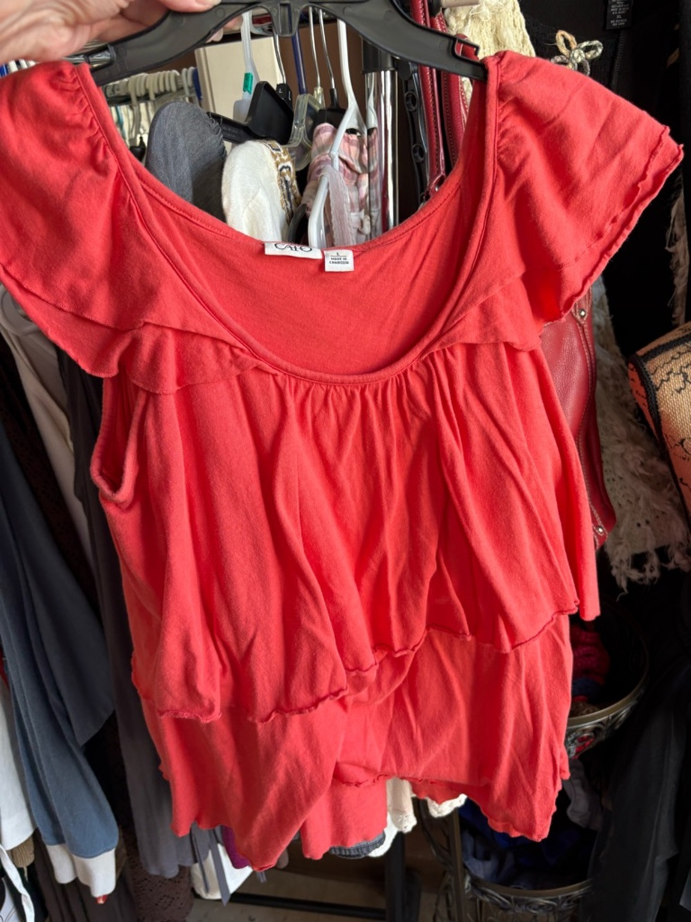 Cato Coral-Red Ruffle Tiered Sleeveless Women's Camisole